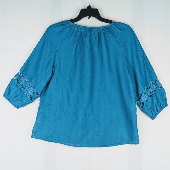 Chicos Top Womens Size (2) US L / 12 Teal Ballon Sleeve Rayon/Cotton - Picture 5 of 13